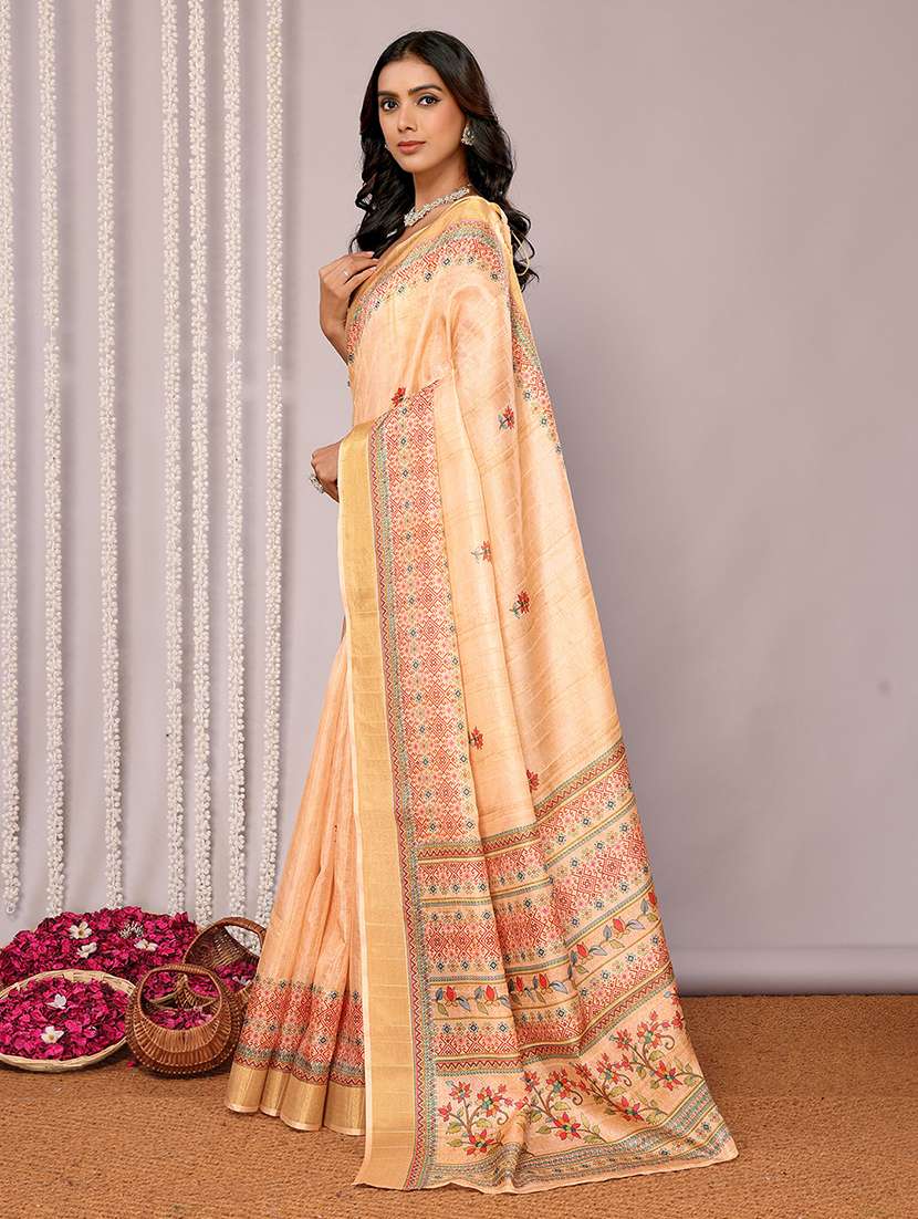 women beige printed saree with blouse - 21678892 -  Standard Image - 2