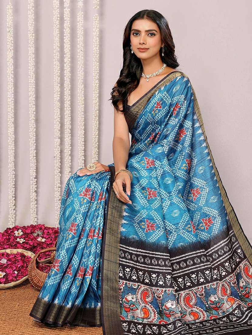 women ikat printed saree with blouse - 21678895 -  Standard Image - 2