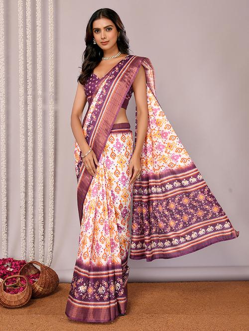 women ikat printed saree with blouse - 21678896 -  Standard Image - 0
