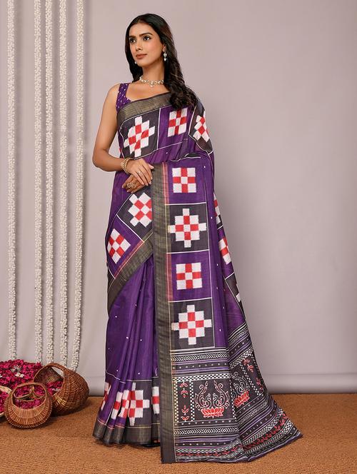 women geometric printed saree with blouse - 21678901 - Standard Image - 0