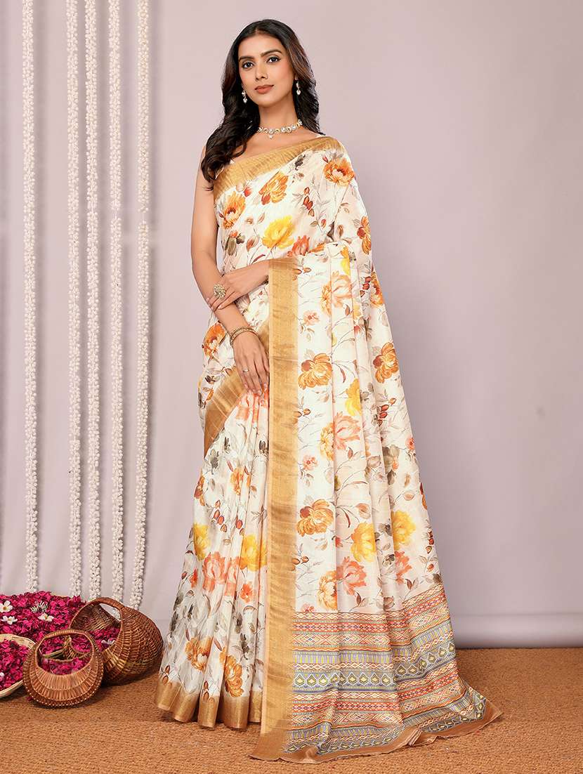women floral printed saree with blouse