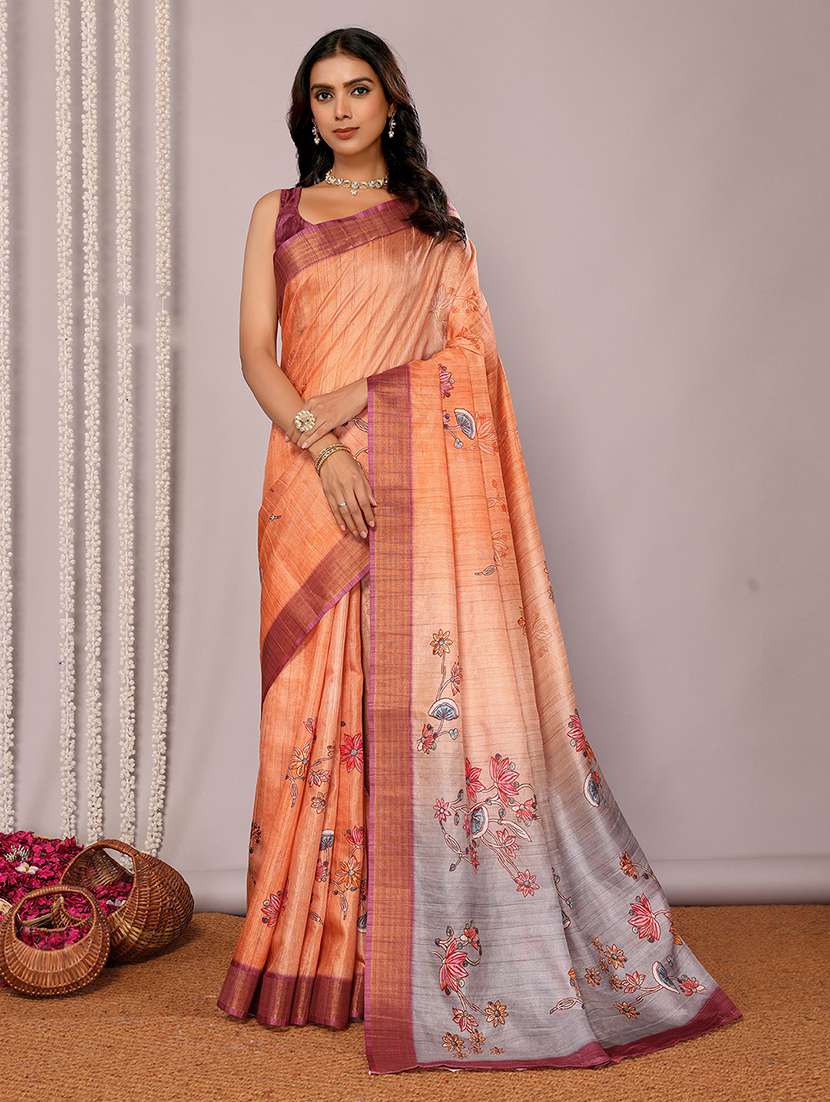 women floral printed saree with blouse
