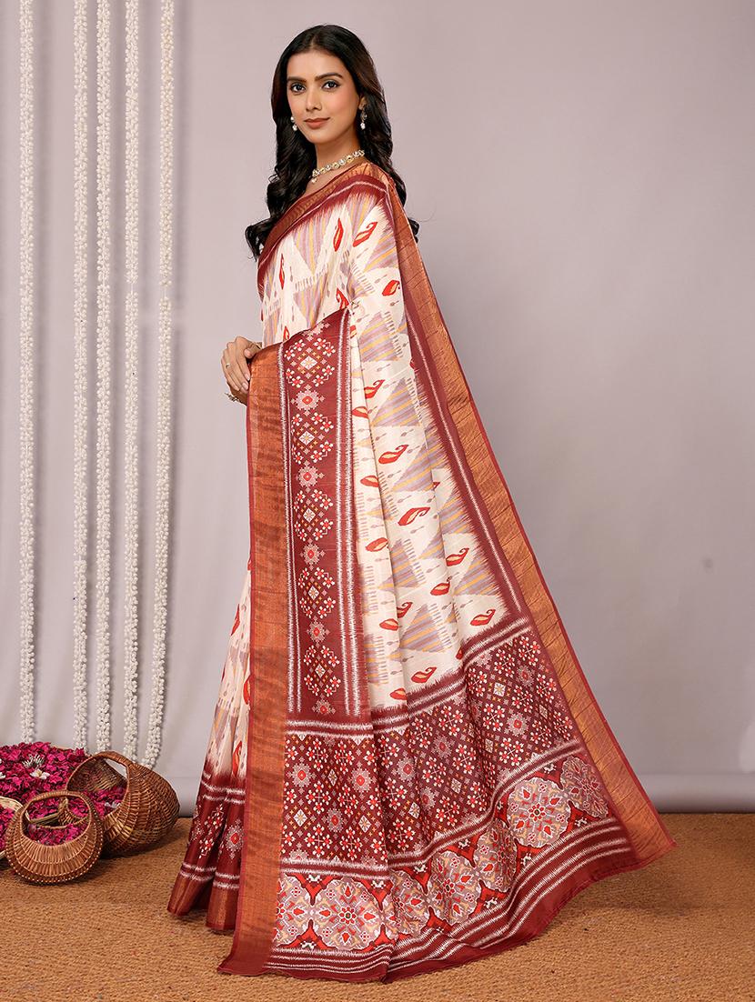 women cream printed saree with blouse - 21678906 - Standard Image - 2