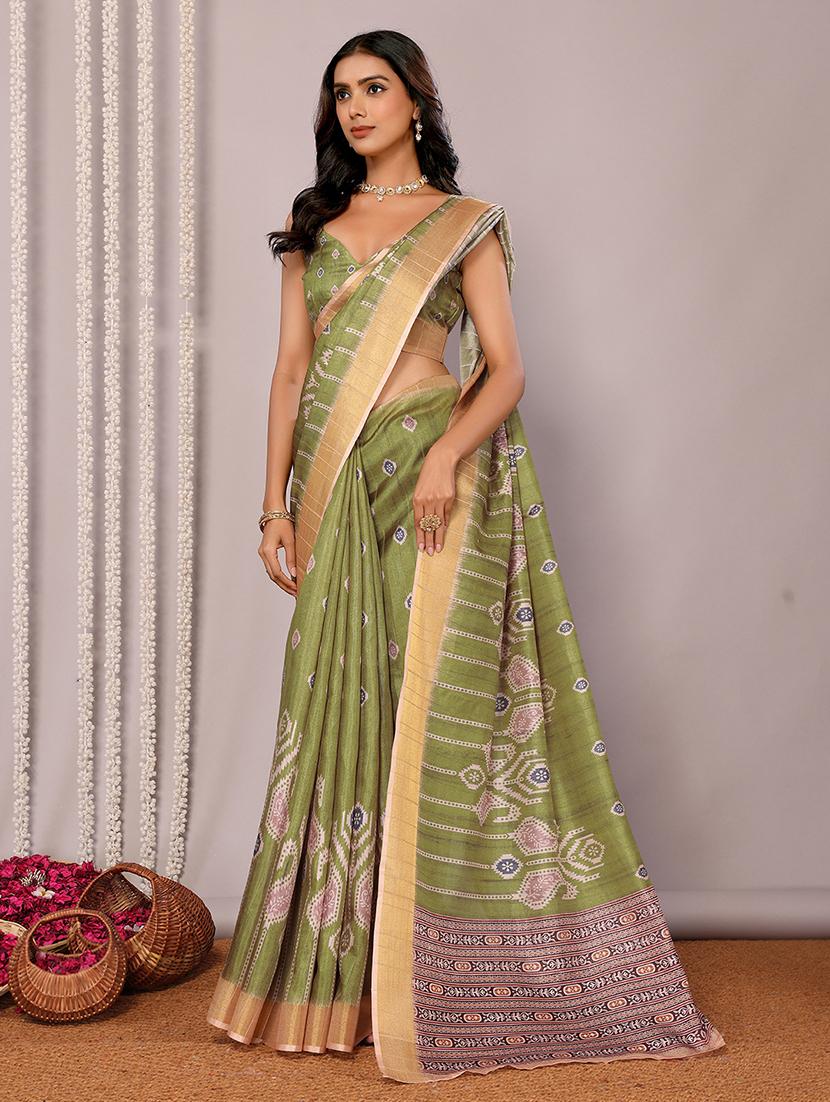 women ikat printed saree with blouse - 21678910 - Zoom Image - 0