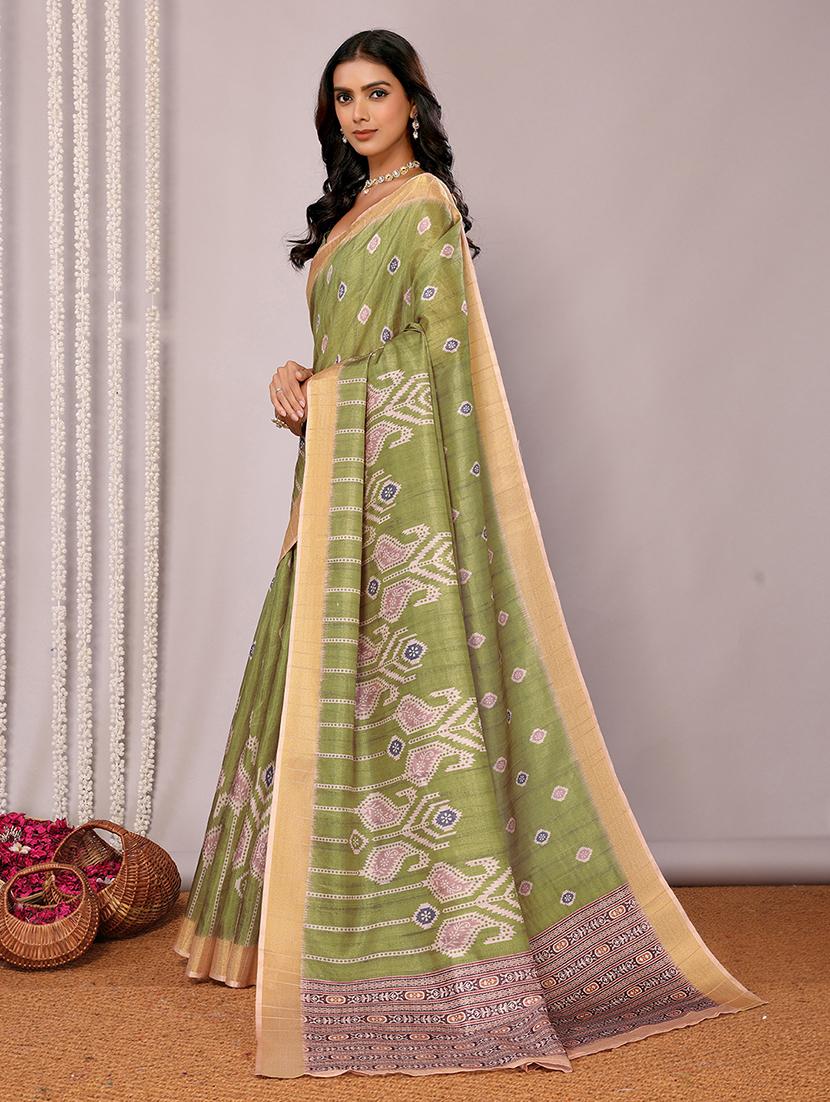 women ikat printed saree with blouse - 21678910 - Standard Image - 2