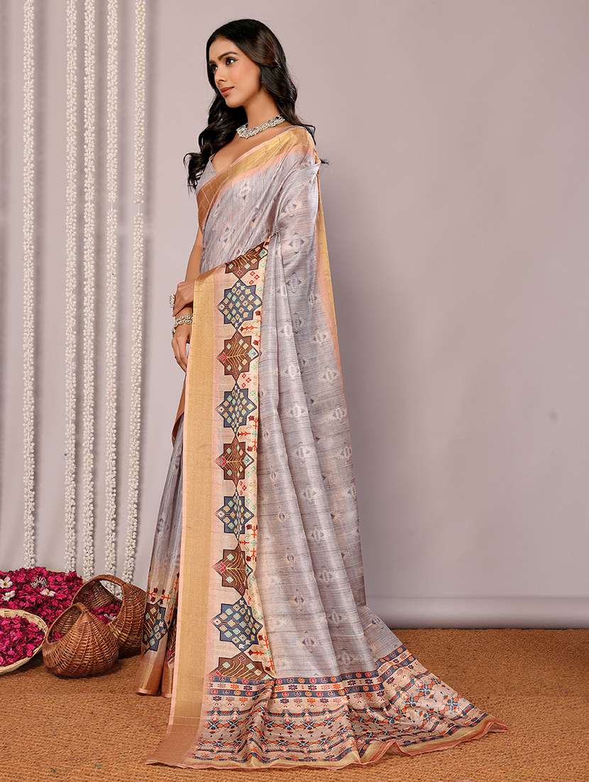 women grey printed saree with blouse - 21678911 -  Standard Image - 2