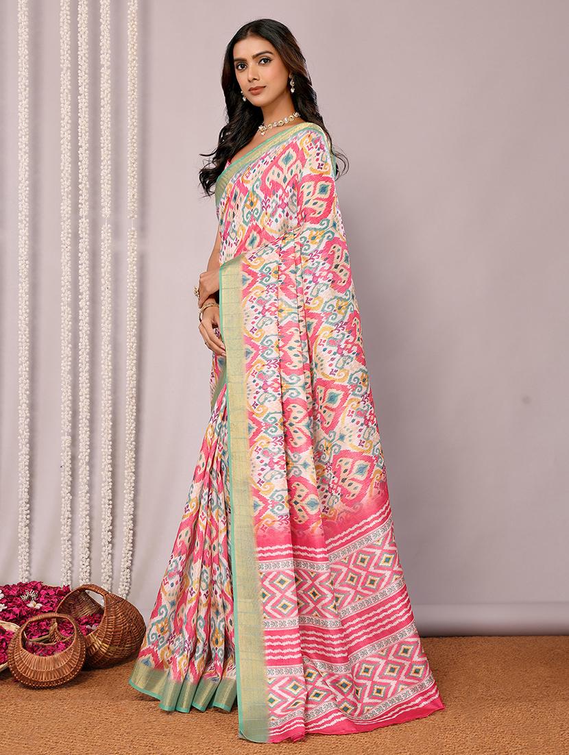 women ikat printed saree with blouse - 21678915 - Standard Image - 2