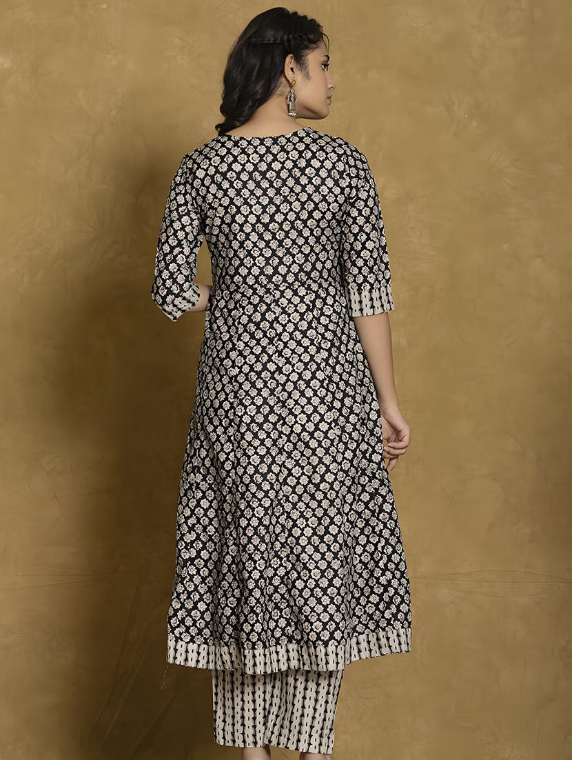 women black elbow sleeve kurta pant with dupatta set - 21679082 - Standard Image - 2