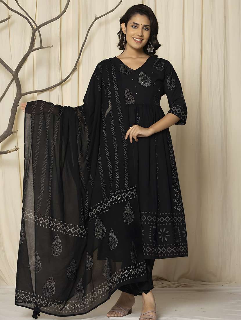 women printed elbow sleeve suit set
