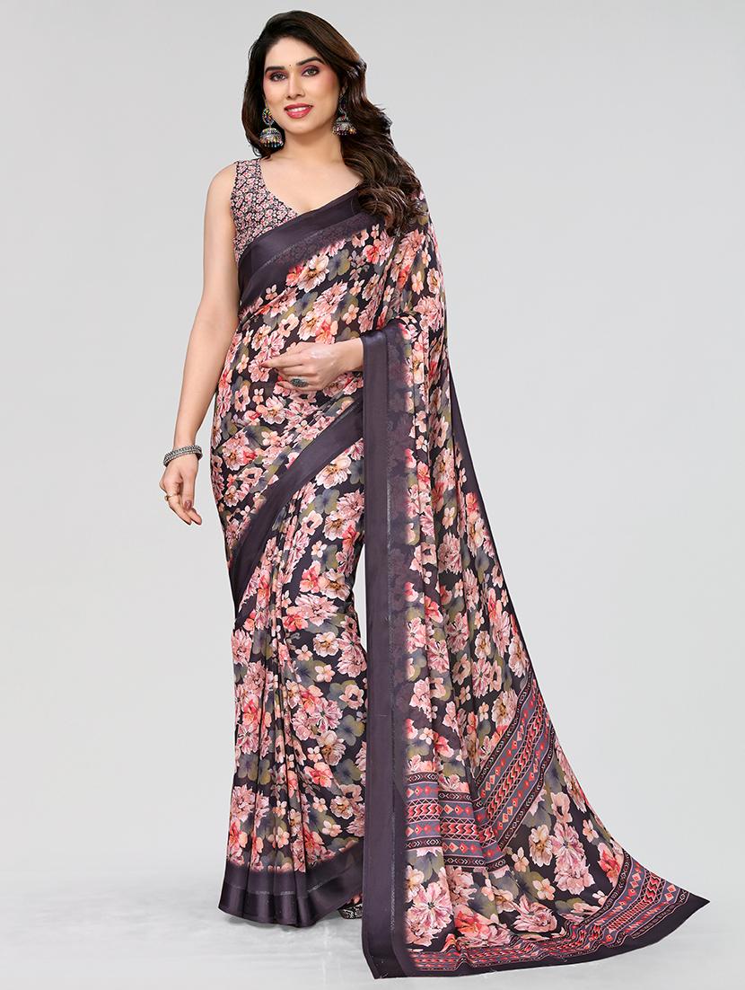 women black floral printed saree with blouse - 21679110 - Zoom Image - 0