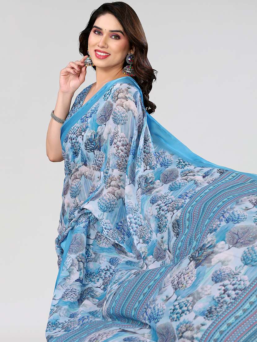 women light blue floral printed saree with blouse - 21679111 - Standard Image - 2