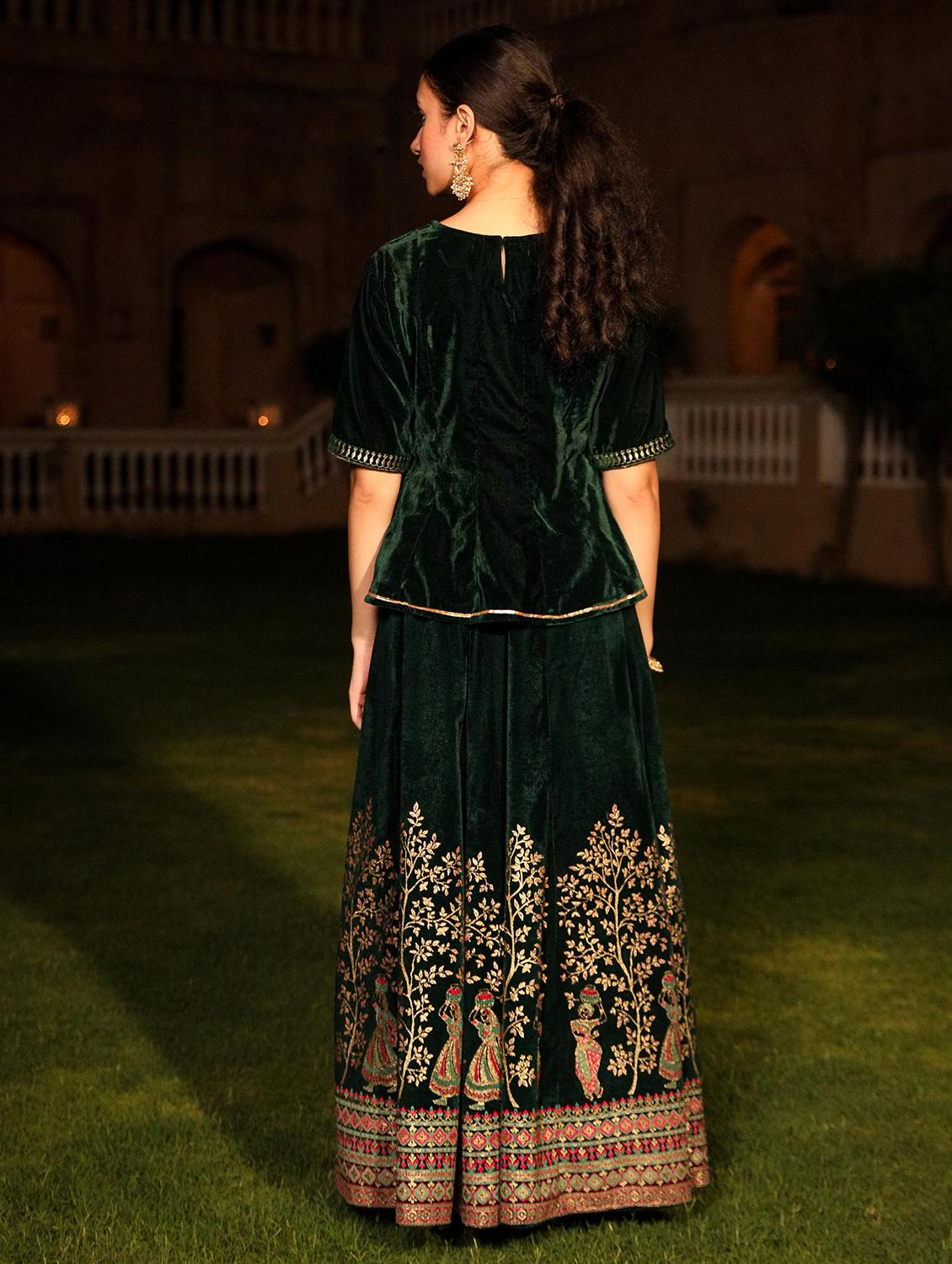 women green embroidered skirt top set - 21679145 - Standard Image - 2