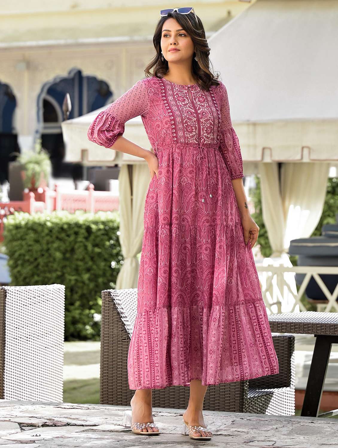 women paisley printed tiered ethnic dress - 21679160 - Standard Image - 2