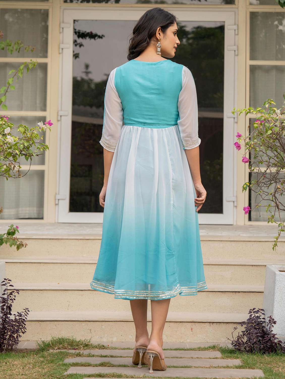 women light blue ombre round neck fit & flare dress - 21679181 - Standard Image - 2