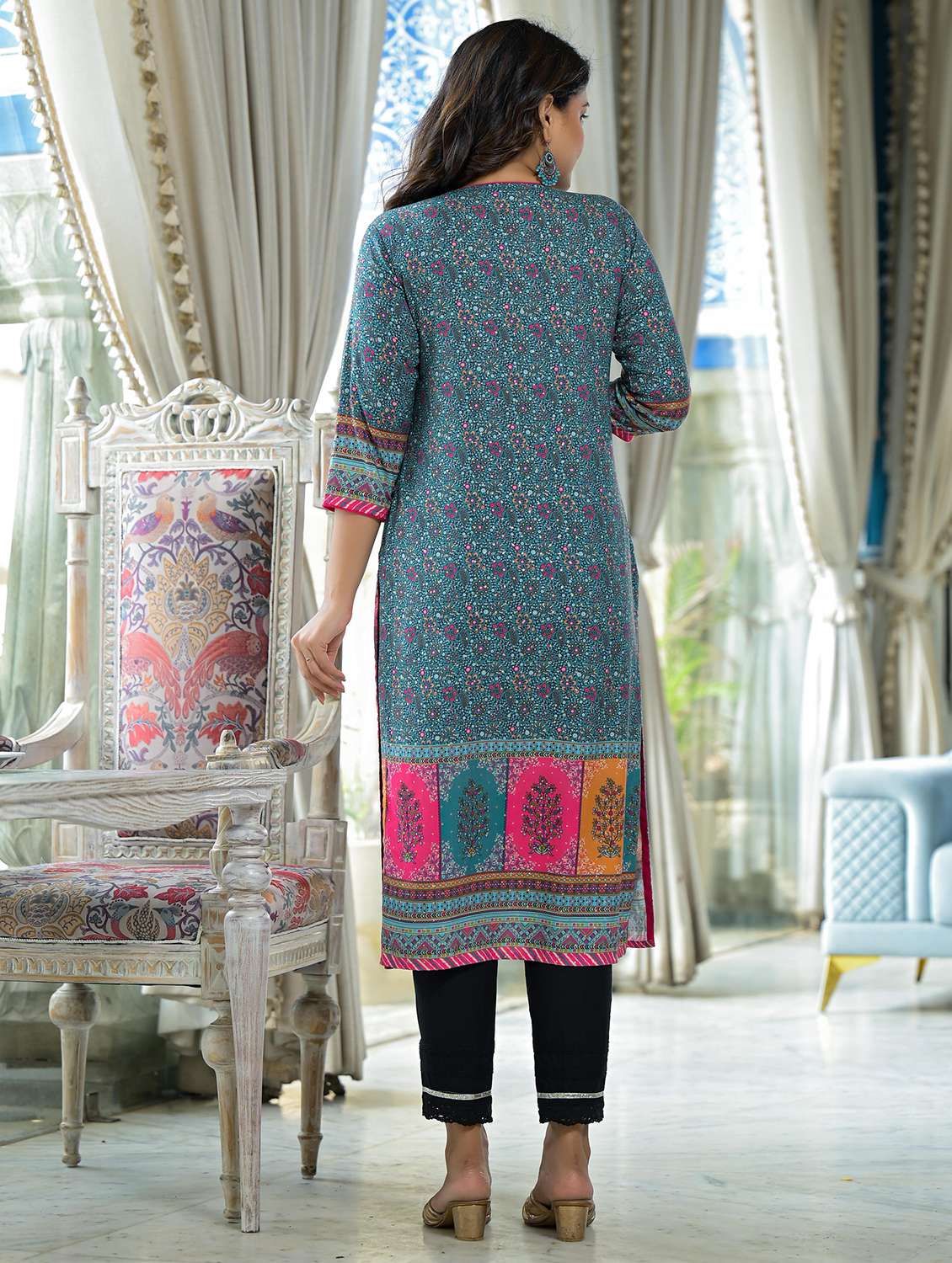 women printed round neck straight kurta - 21679204 -  Standard Image - 2