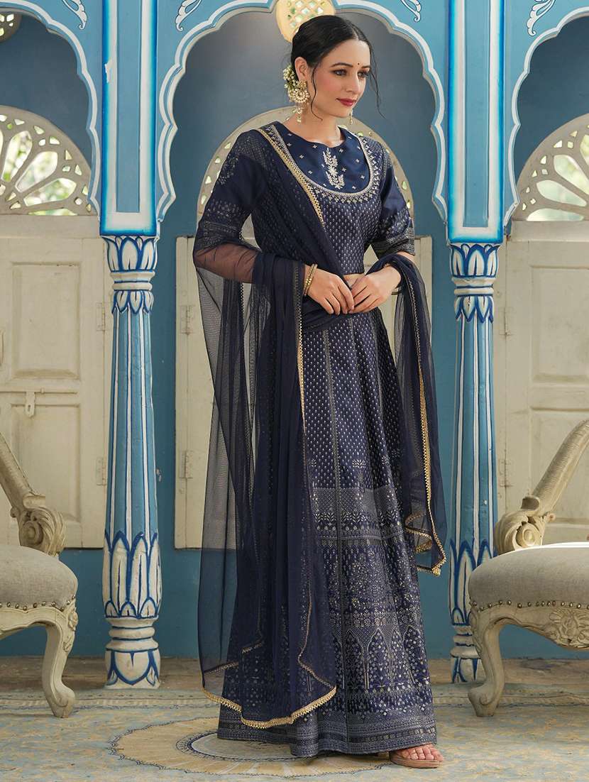 women navy blue printed stitched lehenga choli with dupatta - 21679226 -  Standard Image - 2