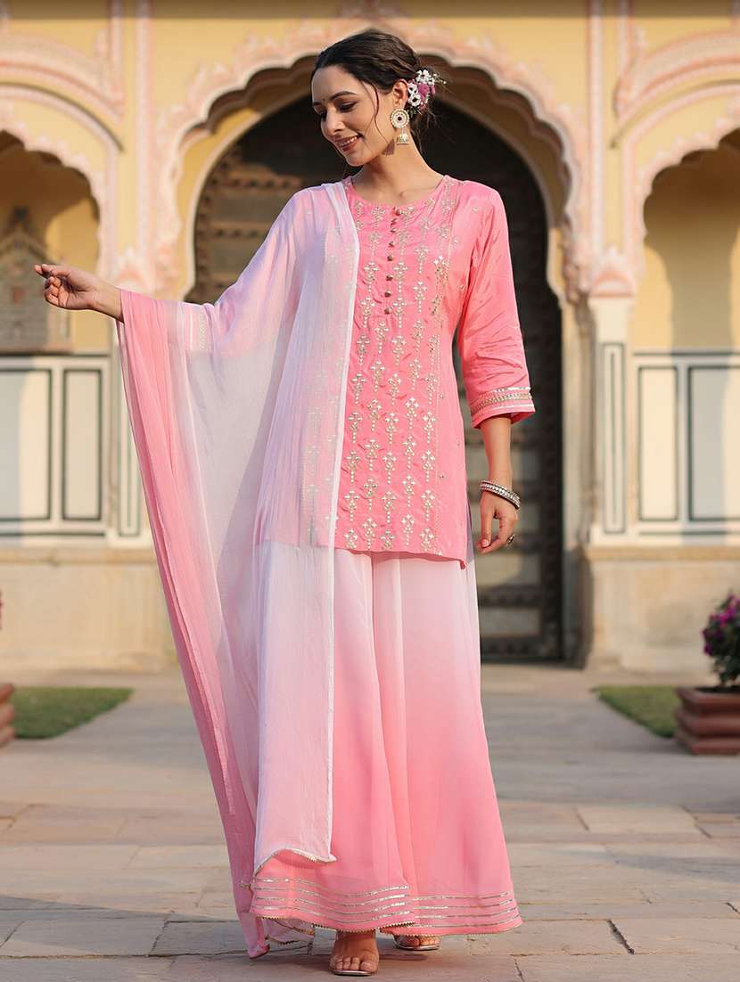 women pink kurta sharara set with dupatta
