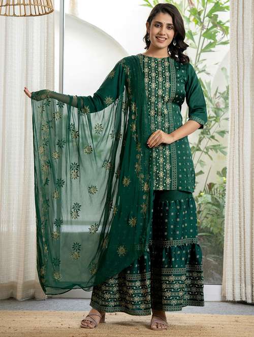 women embroidered kurta sharara set with dupatta - 21679286 - Standard Image - 0