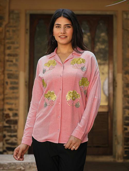 women pink embellished long sleeve shirt - 21679290 - Standard Image - 0