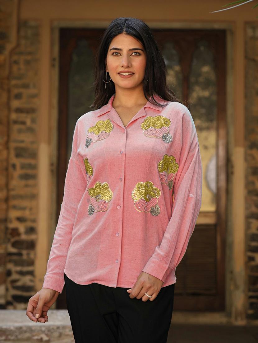 women pink embellished long sleeve shirt - 21679290 - Zoom Image - 0
