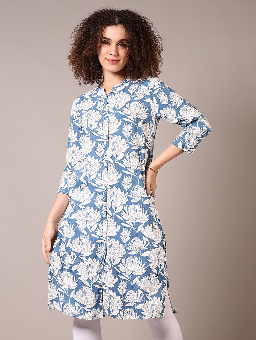 women mandarin neck floral printed straight kurta - 21679769 -  Zoom Image - 0