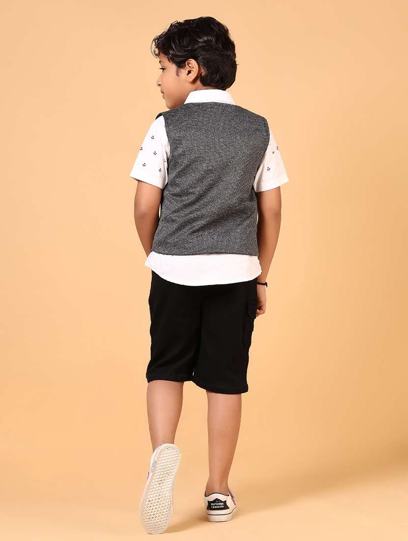 boys printed shirt and shorts with waistcoat  - 21679785 -  Standard Image - 2