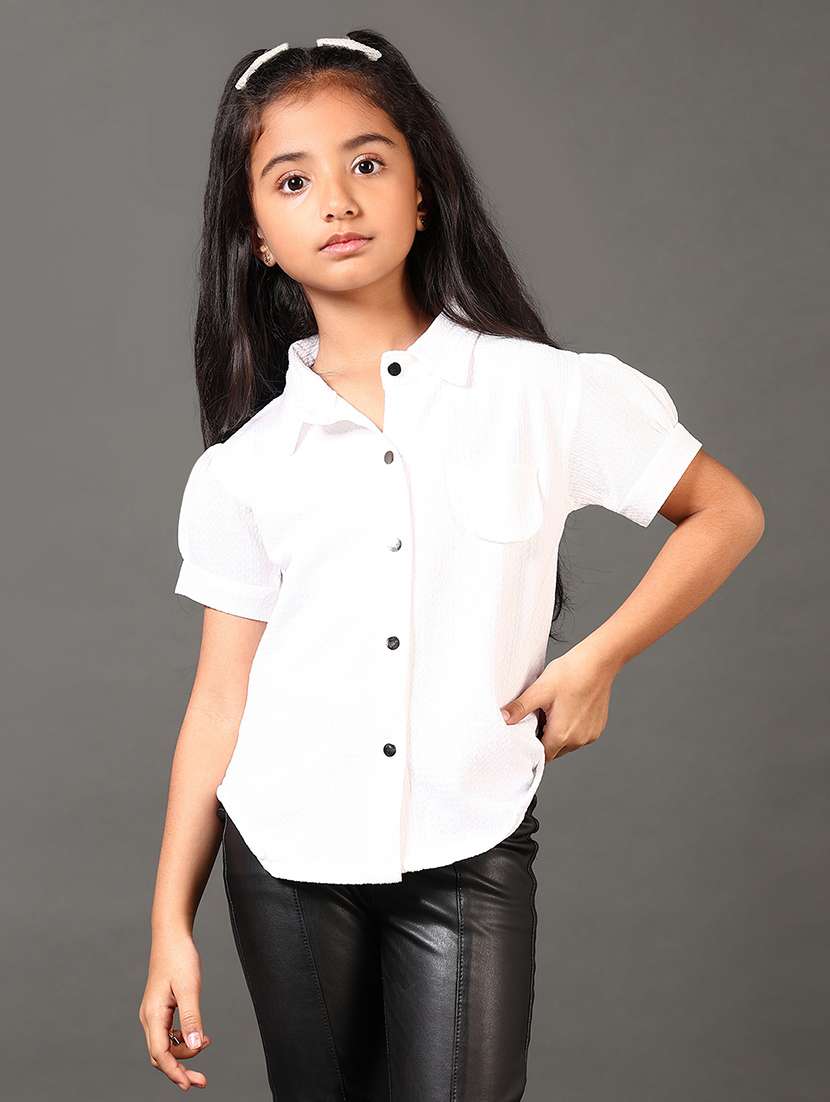 girls solid collared short sleeves shirt