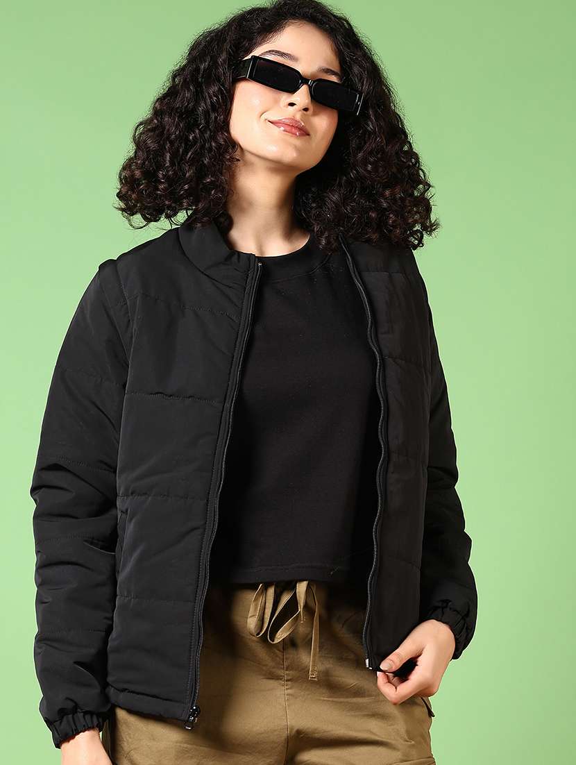 women solid long sleeves puffer jacket