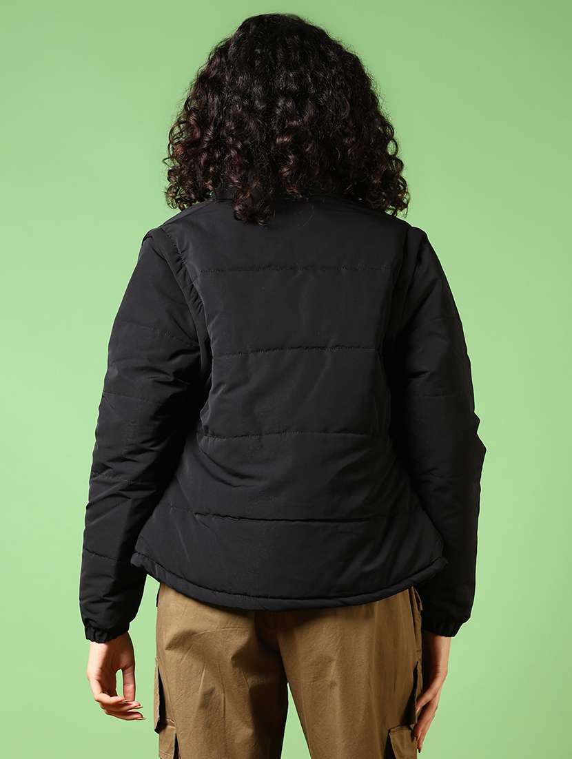 women solid long sleeves puffer jacket - 21679826 -  Standard Image - 2