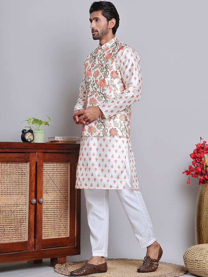 men floral printed mandarin neck kurta jacket set - 21679972 - Standard Image - 2