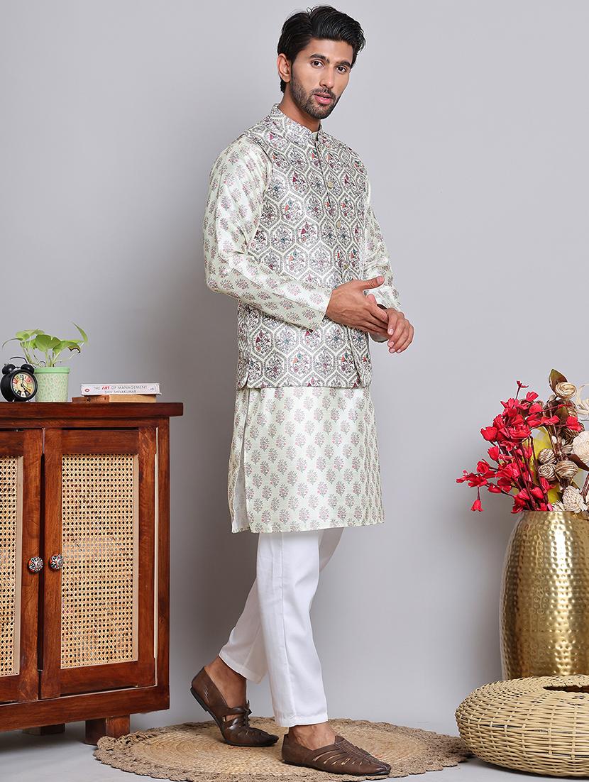 men floral printed mandarin neck kurta jacket set - 21679974 - Standard Image - 2