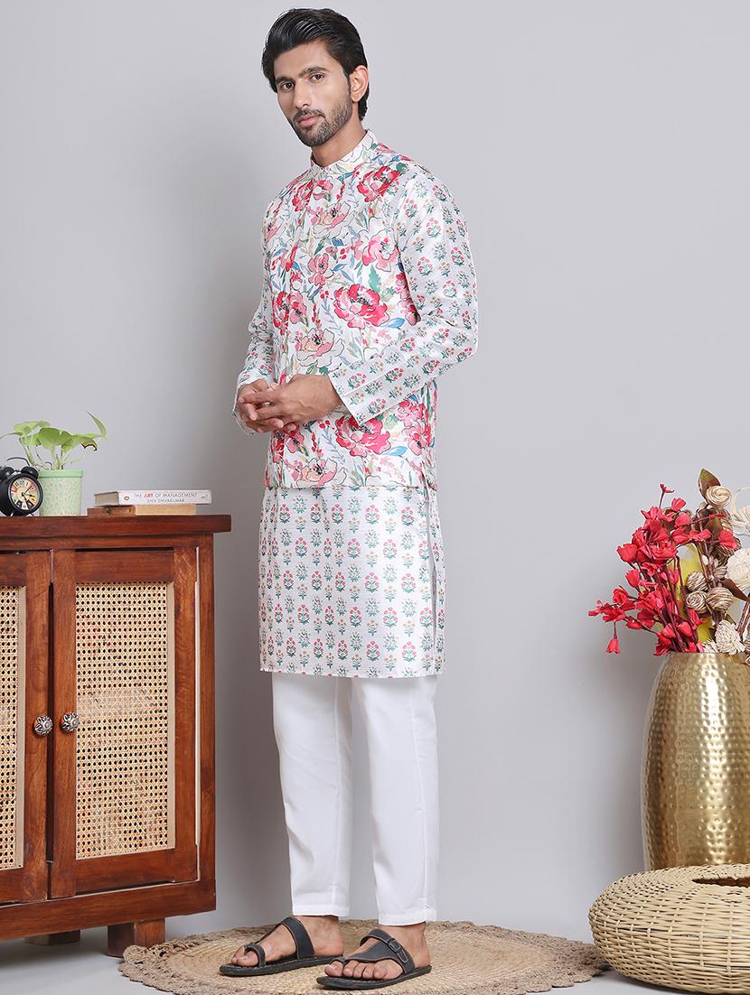 men floral printed mandarin neck kurta jacket set - 21679976 - Zoom Image - 0