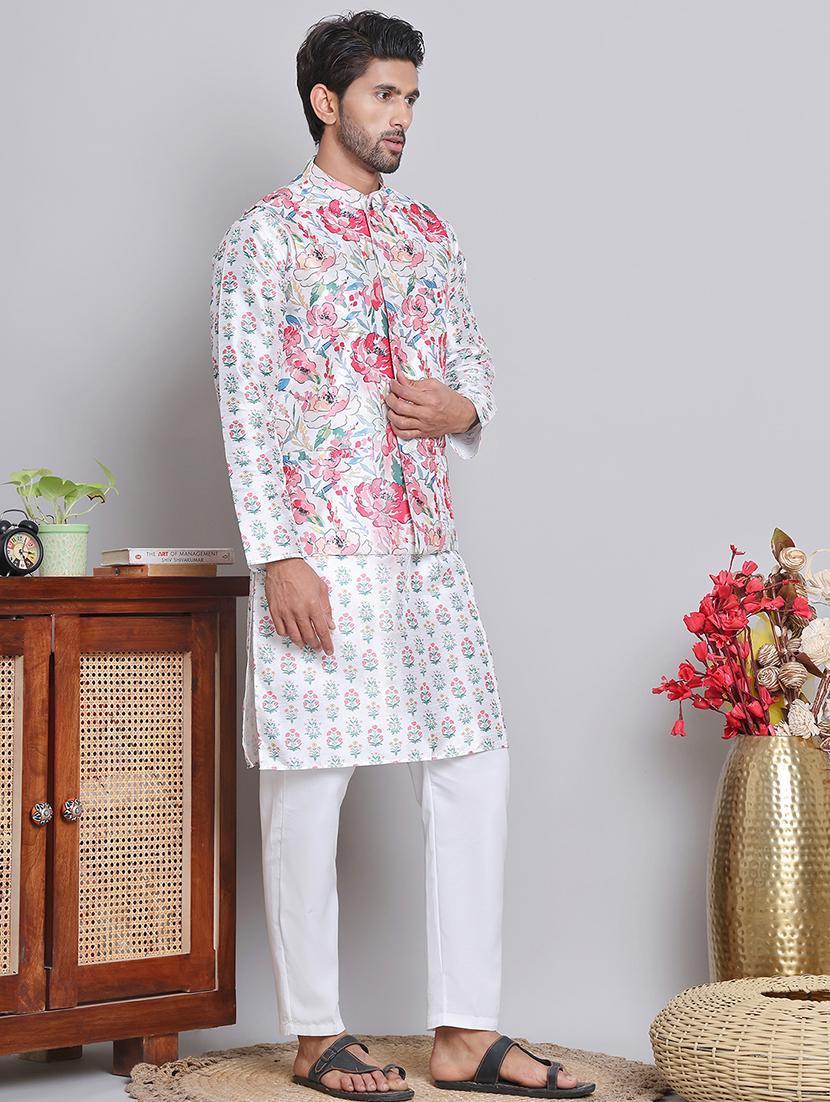 men floral printed mandarin neck kurta jacket set - 21679976 - Standard Image - 2
