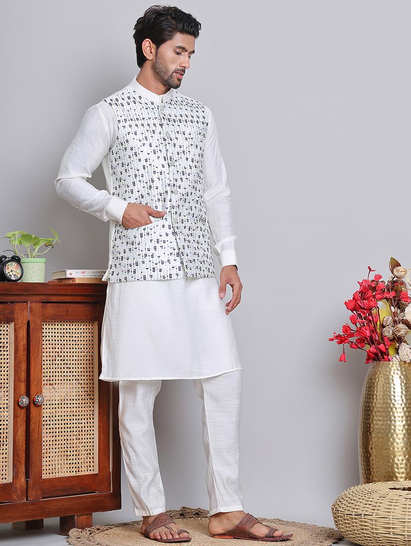 men solid mandarin neck kurta jacket set - 21679977 - Standard Image - 2