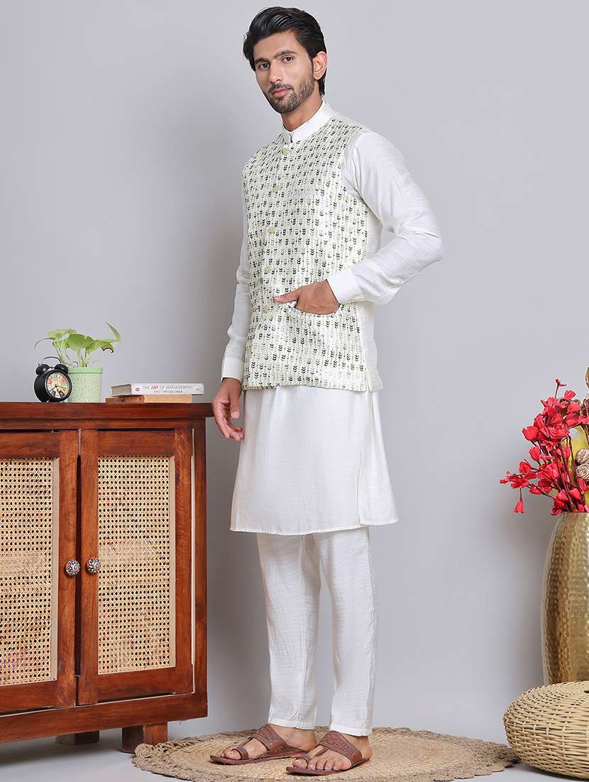 men solid mandarin neck kurta jacket set - 21679978 -  Standard Image - 2