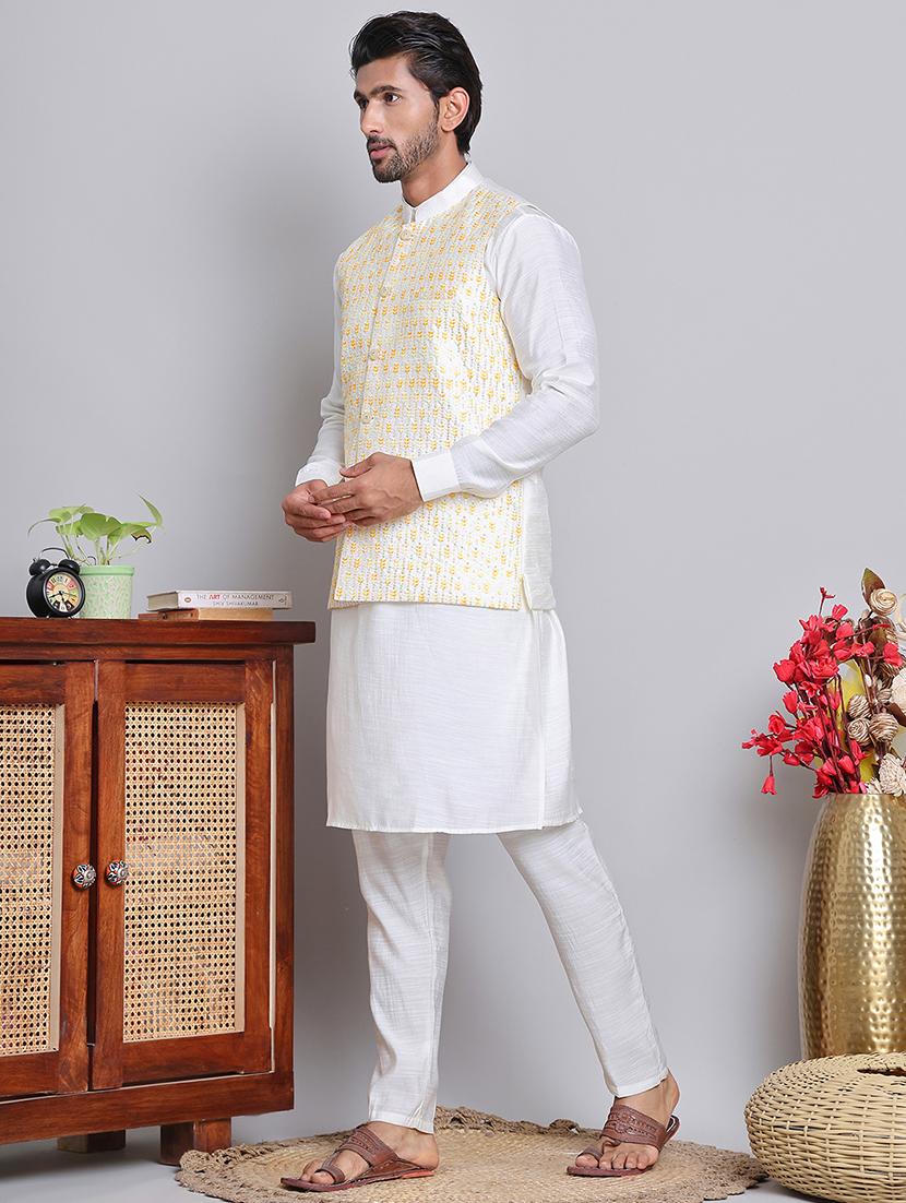 men solid mandarin neck kurta jacket set - 21679979 - Standard Image - 2