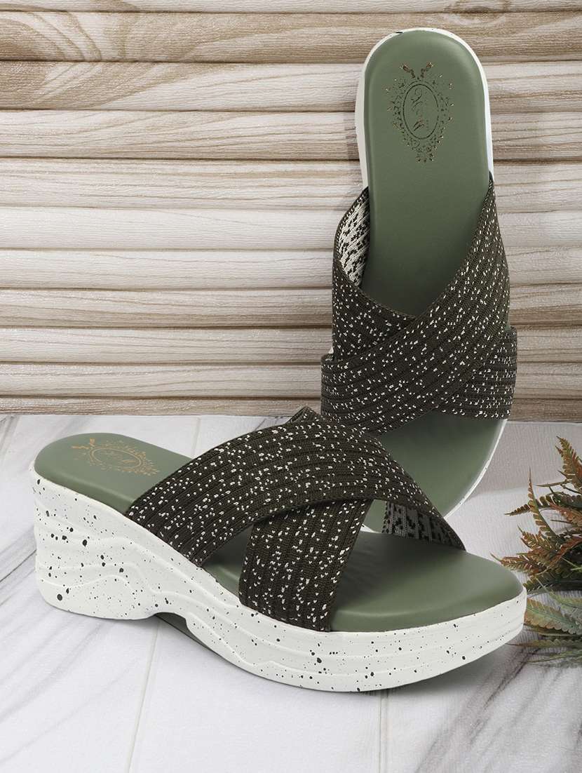 women olive slip on wedges