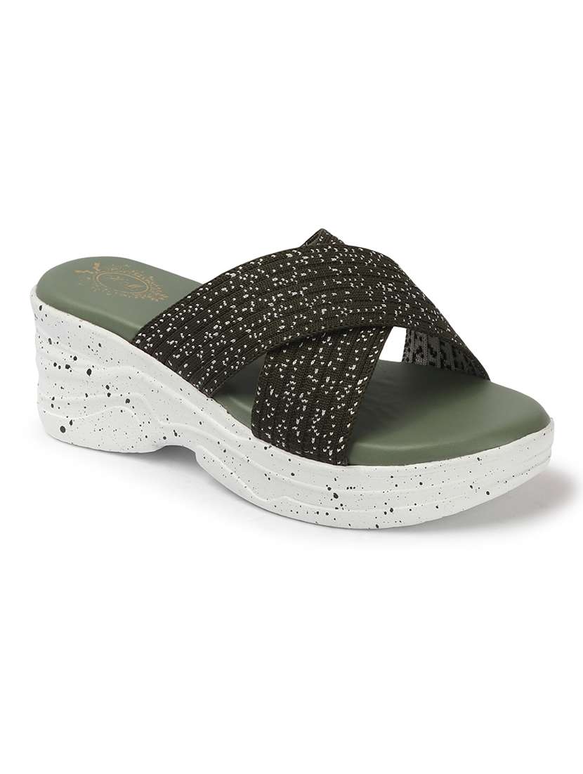 women olive slip on wedges - 21679993 - Standard Image - 2