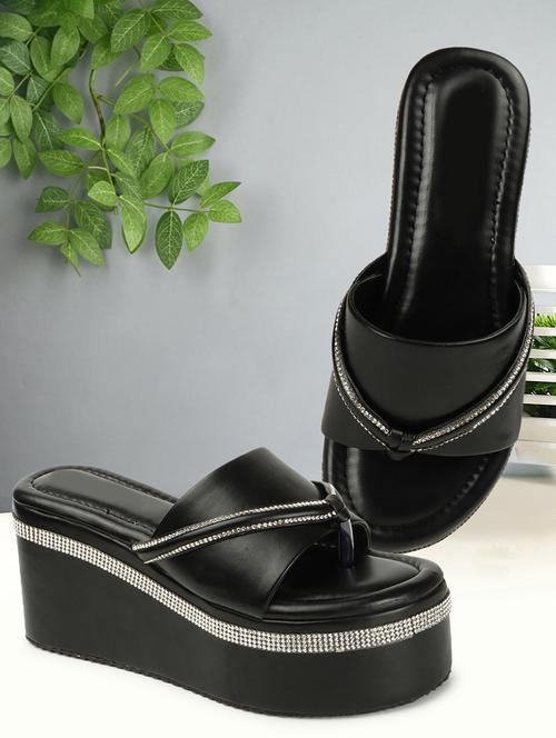 women black slip on wedges - 21679994 -  Standard Image - 0