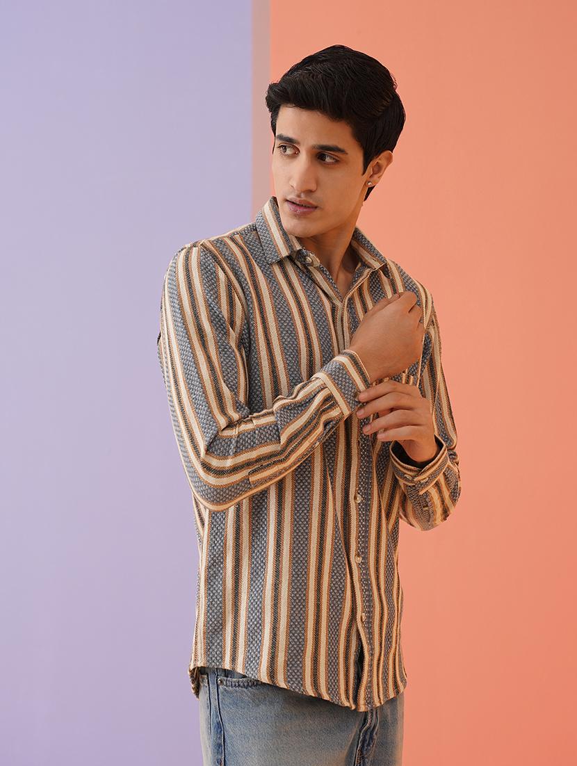 men striped long sleeve casual shirt - 21680037 - Standard Image - 2