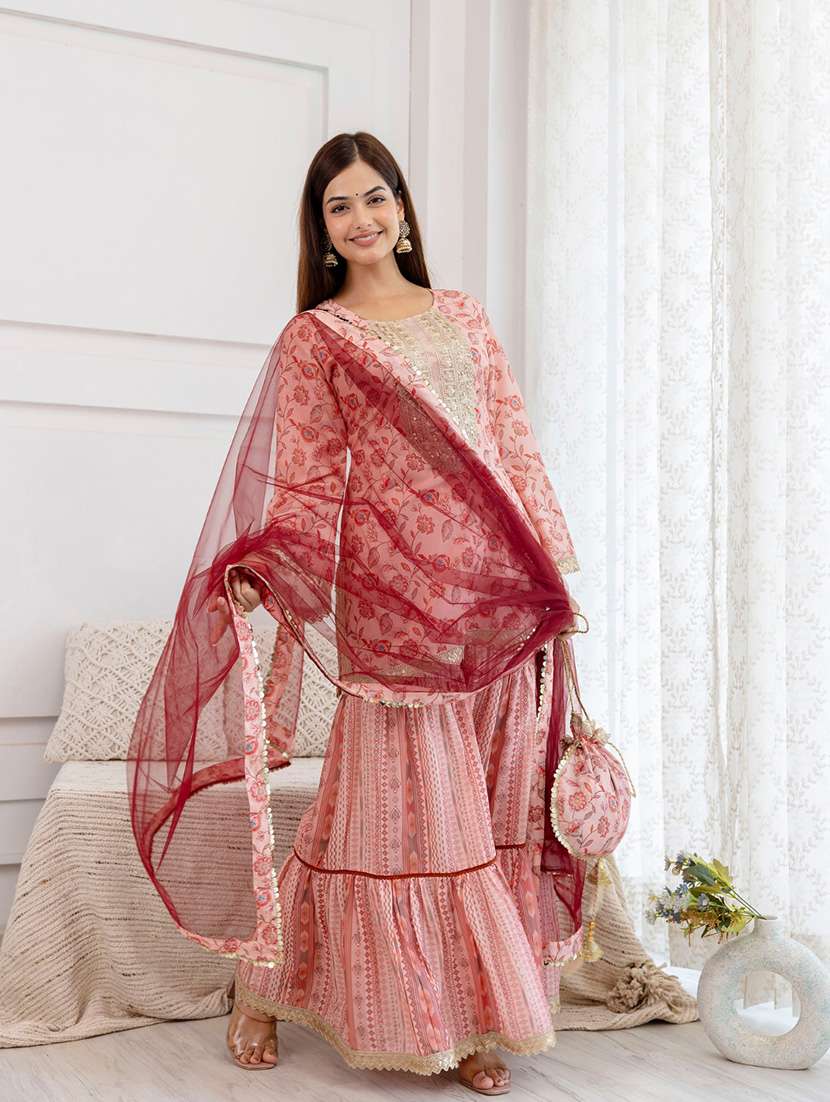 women floral kurta sharara set with dupatta - 21680209 -  Standard Image - 2