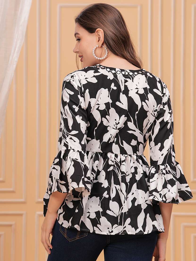women black bell sleeve flared top - 21680234 - Standard Image - 2