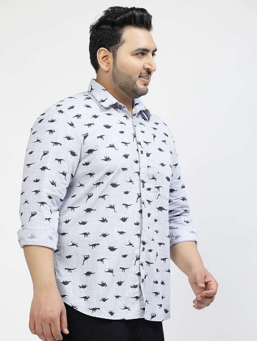 men plus size printed collared long sleeves shirt - 21680260 -  Standard Image - 2