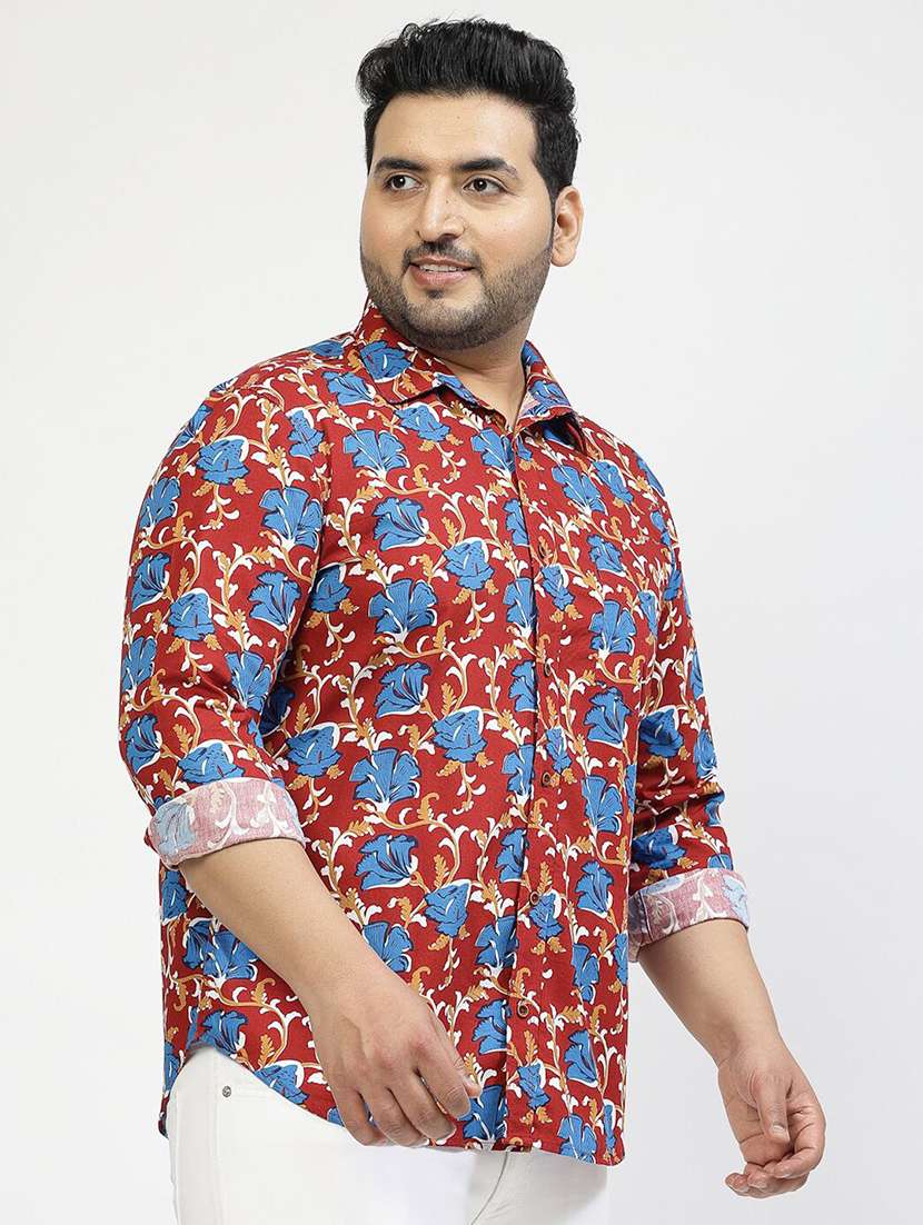 men plus size printed collared long sleeves shirt - 21680274 - Standard Image - 2