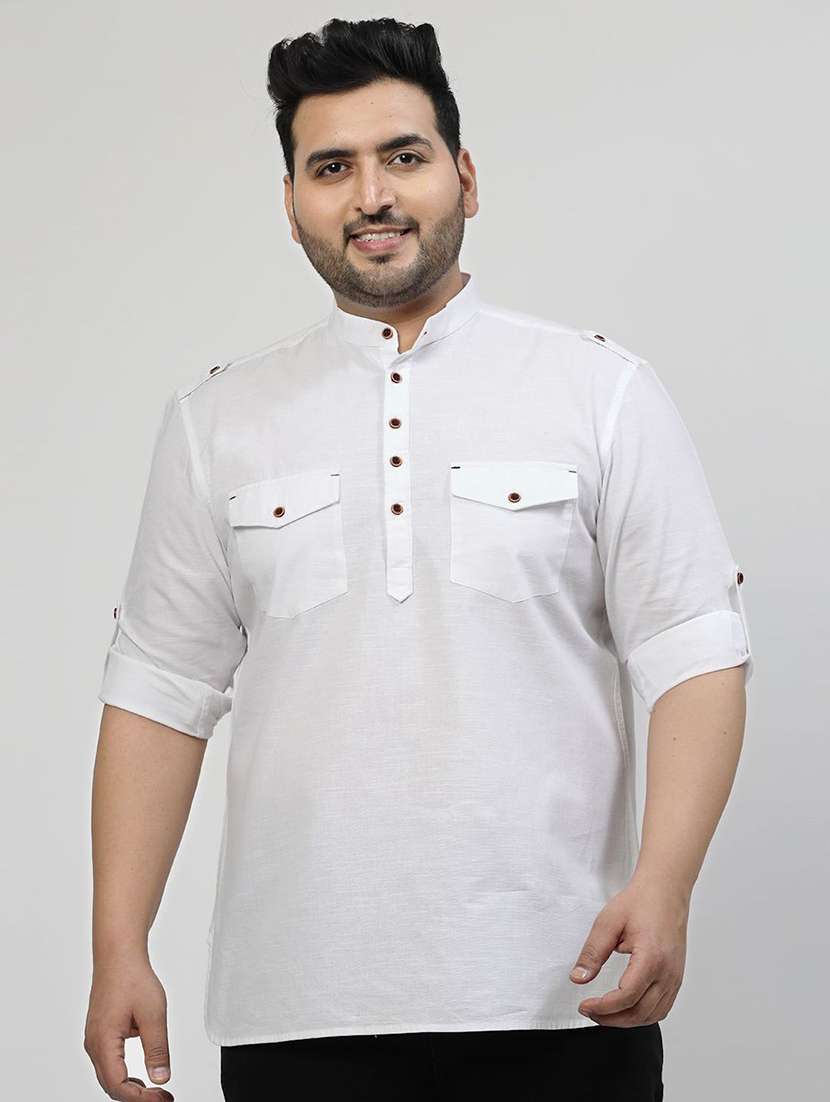 men mandarin neck solid short kurta