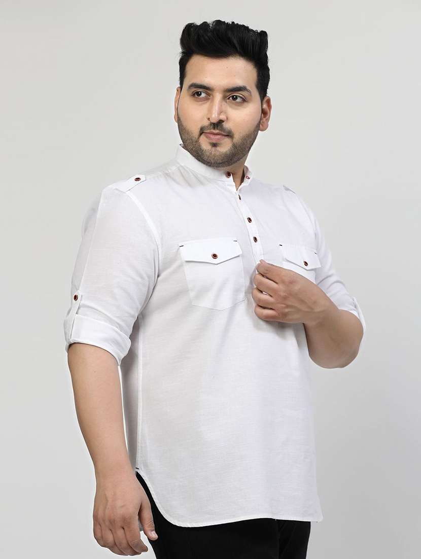 men mandarin neck solid short kurta - 21680292 - Standard Image - 2