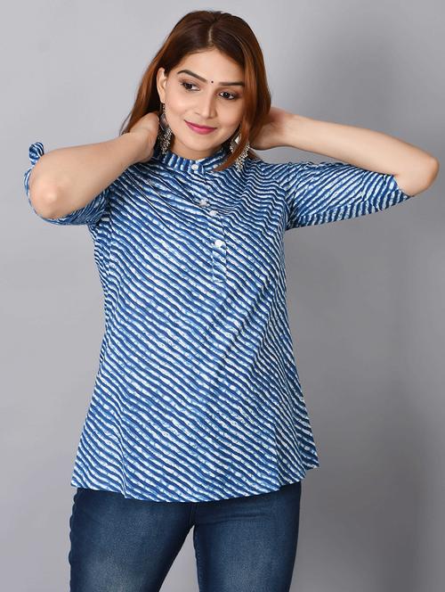 women mandarin neck leheriya printed a-line kurti - 21680322 - Standard Image - 0