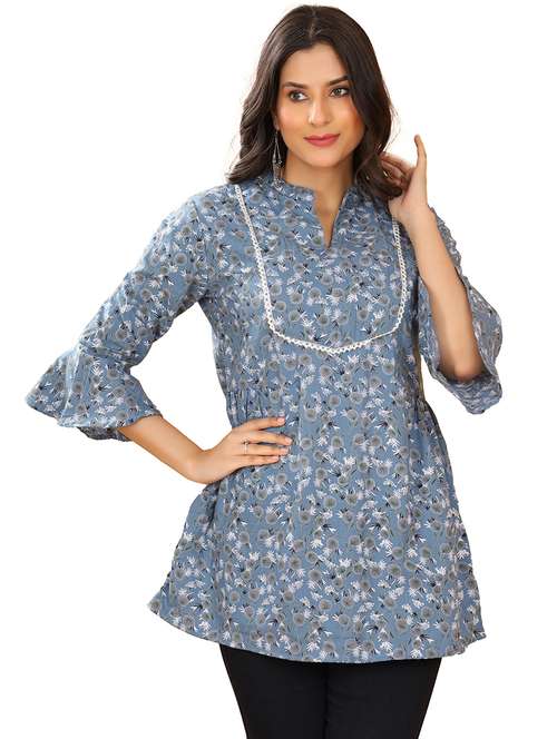 women mandarin neck printed regular tunic - 21680332 -  Standard Image - 0