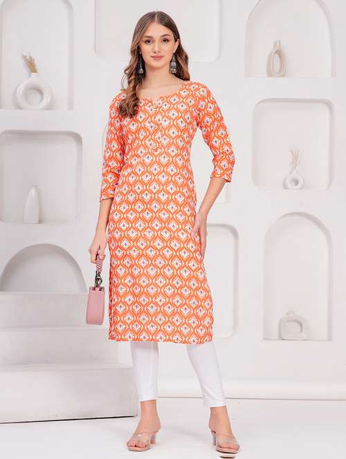 women printed three quarter sleeve straight kurta - 21680394 - Standard Image - 0