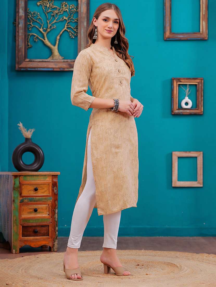 women floral three quarter sleeve straight kurta - 21680401 - Standard Image - 2
